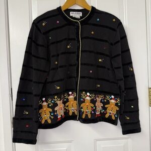 Vtg JACK B QUICK Christmas Reindeer Cardigan Sweater Womens Sz Large Embellished